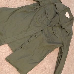 Michael Kors army green button down blouse.